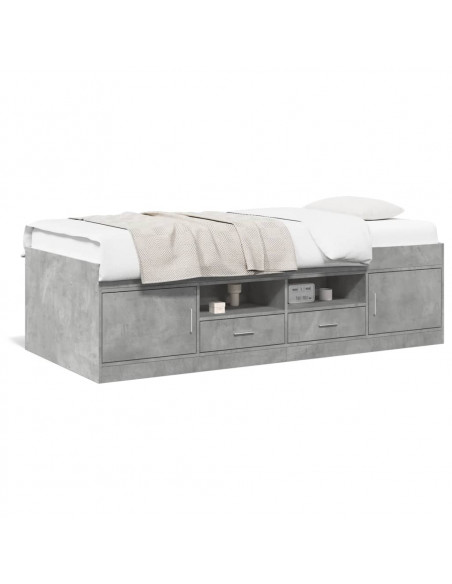 Divano Letto con Cassetti Grigio Cemento 100x200 cm Multistrato