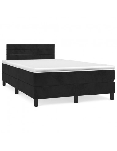 Letto a Molle con Materasso e LED Nero 120x190 cm in Velluto