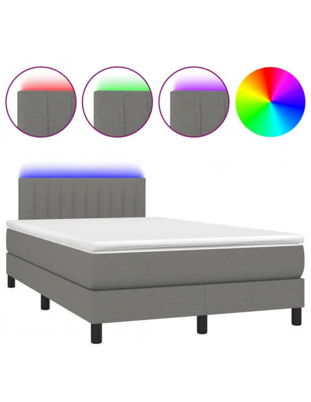 Letto a Molle Materasso e LED Grigio Scuro 120x190cm in Tessuto