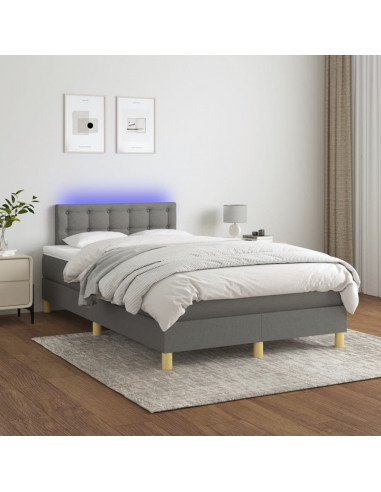 Letto a Molle Materasso e LED Grigio Scuro 120x190cm in Tessuto