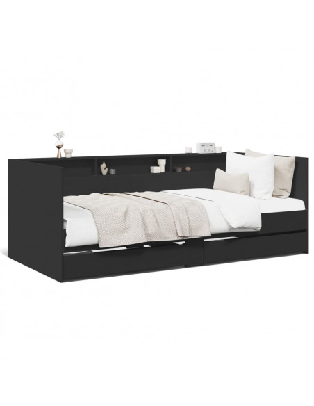 Divano Letto con Cassetti Nero 75x190 cm in Legno Multistrato