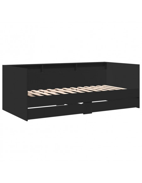 Divano Letto con Cassetti Nero 75x190 cm in Legno Multistrato