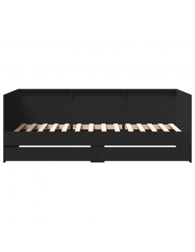 Divano Letto con Cassetti Nero 75x190 cm in Legno Multistrato