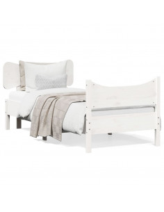 Giroletto con Testiera Bianco 75x190 cm Legno Massello di Pino 2