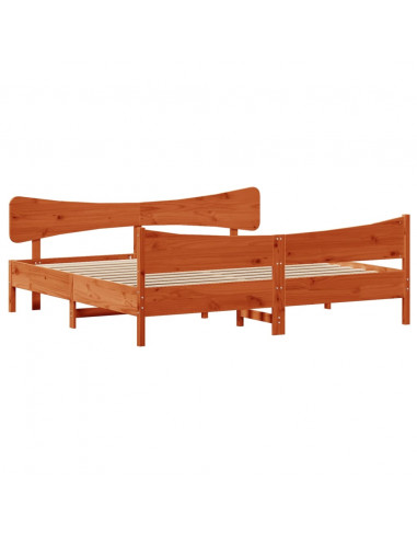 Giroletto con Testiera Marrone Cera 200x200 cm Massello Pino