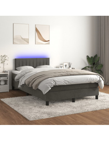 Letto a Molle Materasso e LED Grigio Scuro 120x190cm in Velluto
