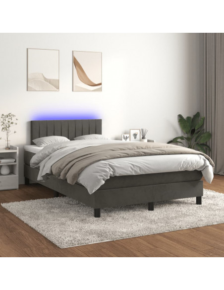Letto a Molle Materasso e LED Grigio Scuro 120x190cm in Velluto