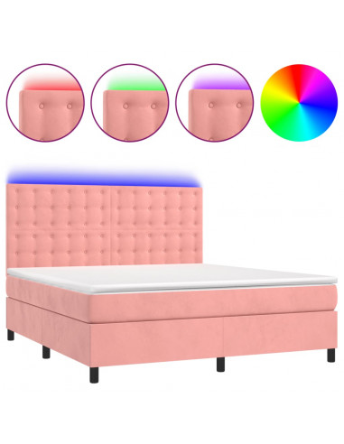 Letto a Molle con Materasso e LED Rosa 180x200 cm in Velluto