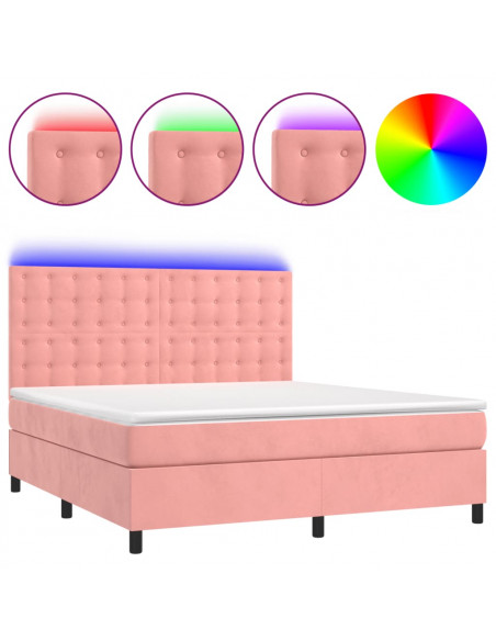 Letto a Molle con Materasso e LED Rosa 180x200 cm in Velluto