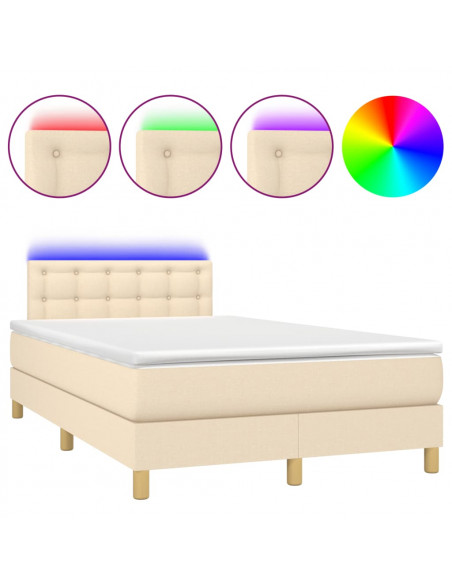 Letto a Molle con Materasso e LED Crema 120x190 cm in Tessuto