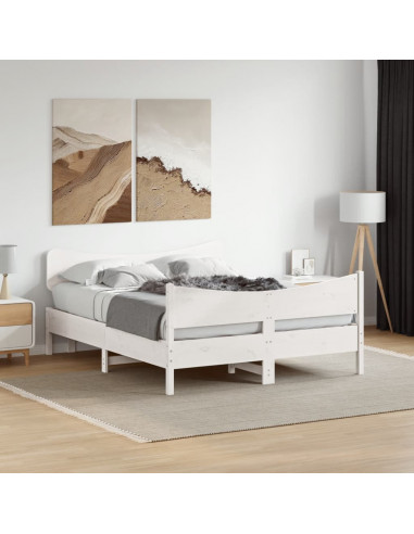 Giroletto con Testiera Bianco 135x190 cm Legno Massello di Pino