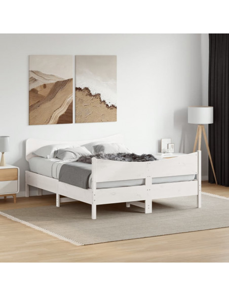 Giroletto con Testiera Bianco 135x190 cm Legno Massello di Pino