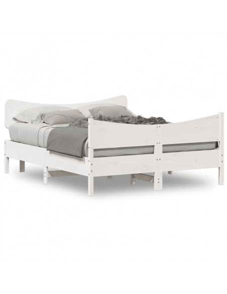 Giroletto con Testiera Bianco 135x190 cm Legno Massello di Pino