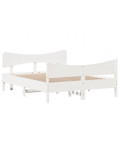 Giroletto con Testiera Bianco 135x190 cm Legno Massello di Pino