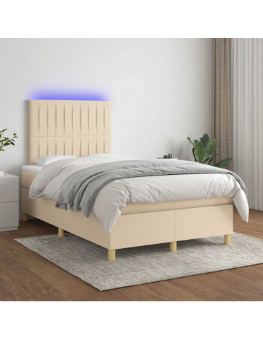 Letto a Molle con Materasso e LED Crema 120x190 cm in Tessuto