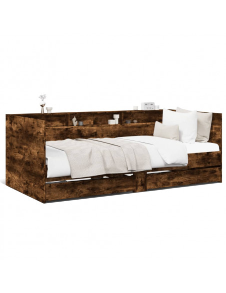Divano Letto con Cassetti Rovere Fumo 75x190 cm Multistrato
