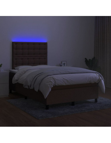 Letto a Molle Materasso e LED MarroneScuro 120x190cm in Tessuto