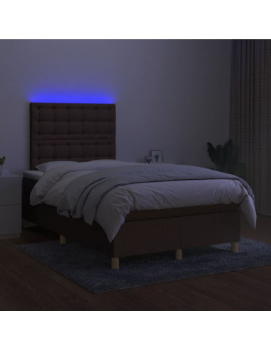 Letto a Molle Materasso e LED MarroneScuro 120x190cm in Tessuto