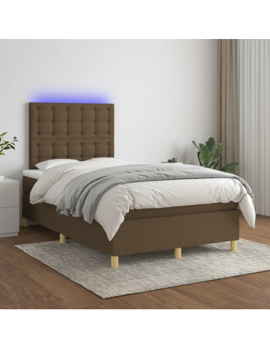 Letto a Molle Materasso e LED MarroneScuro 120x190cm in Tessuto
