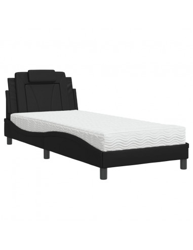 Letto con Materasso Nero 90x190 cm in Similpelle