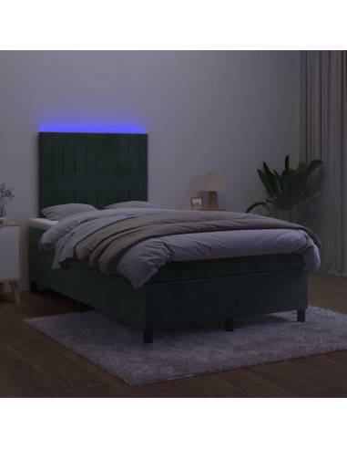 Letto a Molle con Materasso e LED Verde Scuro 120x190cm Velluto