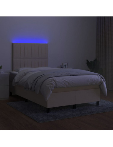 Letto a Molle con Materasso e LED Crema 120x190 cm in Tessuto