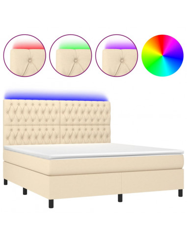 Letto a Molle con Materasso e LED Crema 180x200 cm in Tessuto