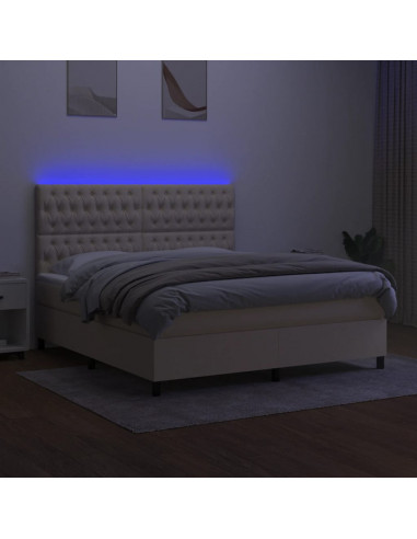 Letto a Molle con Materasso e LED Crema 180x200 cm in Tessuto
