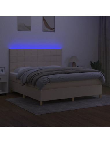 Letto a Molle con Materasso e LED Crema 180x200 cm in Tessuto