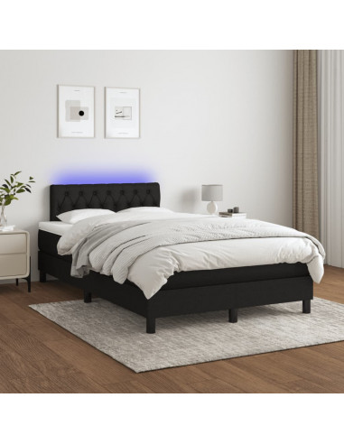 Letto a Molle con Materasso e LED Nero 120x190 cm in Tessuto