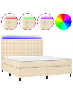Letto a Molle con Materasso e LED Crema 180x200 cm in Tessuto 2