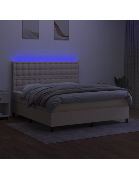 Letto a Molle con Materasso e LED Crema 180x200 cm in Tessuto