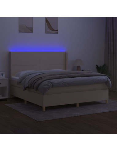 Letto a Molle con Materasso e LED Crema 180x200 cm in Tessuto