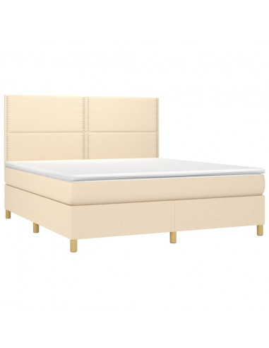 Letto a Molle con Materasso e LED Crema 180x200 cm in Tessuto
