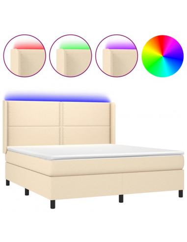 Letto a Molle con Materasso e LED Crema 180x200 cm in Tessuto