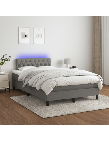 Letto a Molle Materasso e LED Grigio Scuro 120x190cm in Tessuto