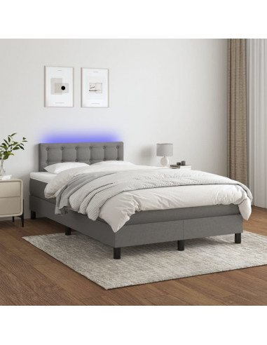 Letto a Molle Materasso e LED Grigio Scuro 120x190cm in Tessuto