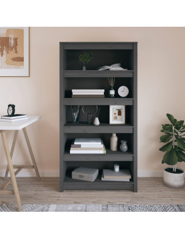 Libreria Grigia 80x35x154 cm in Legno Massello di Pino