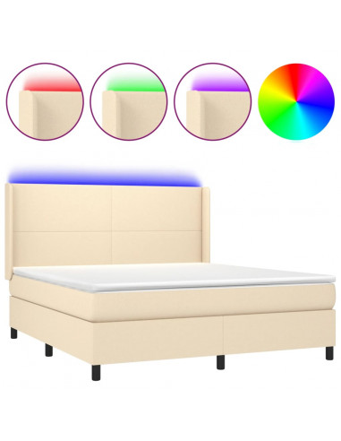 Letto a Molle con Materasso e LED Crema 180x200 cm in Tessuto