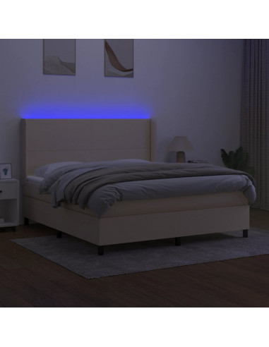 Letto a Molle con Materasso e LED Crema 180x200 cm in Tessuto