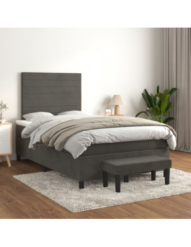 Giroletto a Molle con Materasso Grigio Scuro 120x190 cm Velluto