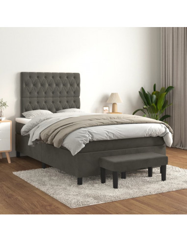 Giroletto a Molle con Materasso Grigio Scuro 120x190 cm Velluto
