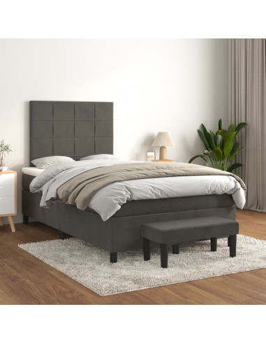 Giroletto a Molle con Materasso Grigio Scuro 120x190 cm Velluto