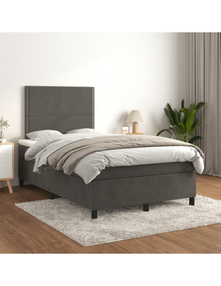 Giroletto a Molle con Materasso Grigio Scuro 120x190 cm Velluto