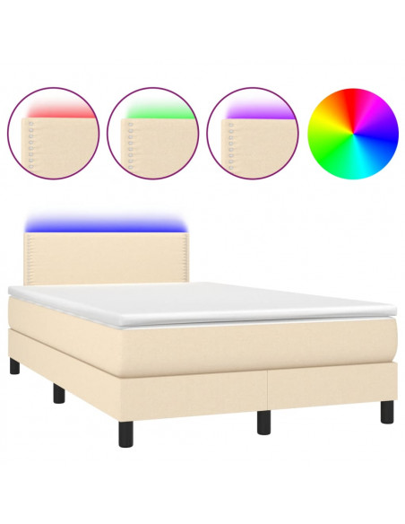 Letto a Molle con Materasso e LED Crema 120x190 cm in Tessuto