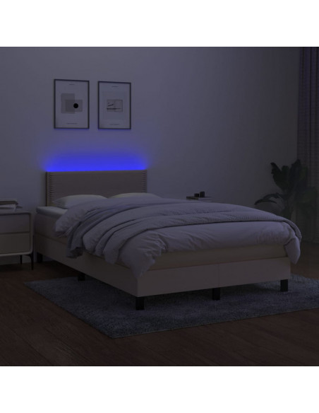 Letto a Molle con Materasso e LED Crema 120x190 cm in Tessuto