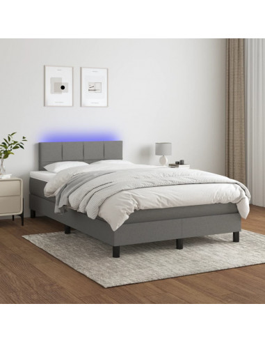 Letto a Molle Materasso e LED Grigio Scuro 120x190cm in Tessuto
