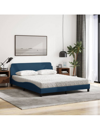 Letto con Materasso Blu 160x200 cm in Tessuto
