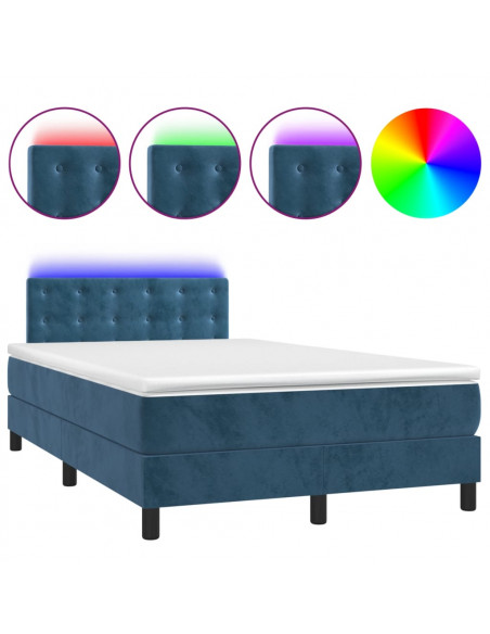 Letto a Molle Materasso e LED Blu Scuro 120x190 cm in Velluto