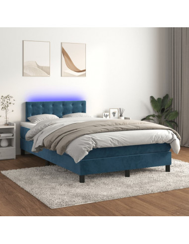 Letto a Molle Materasso e LED Blu Scuro 120x190 cm in Velluto